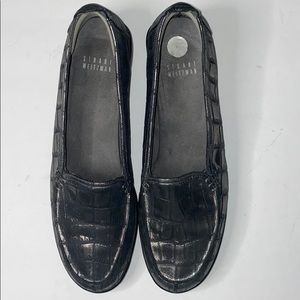 Stuart Weitzman Dark Gray Croc Round Toe Loafers